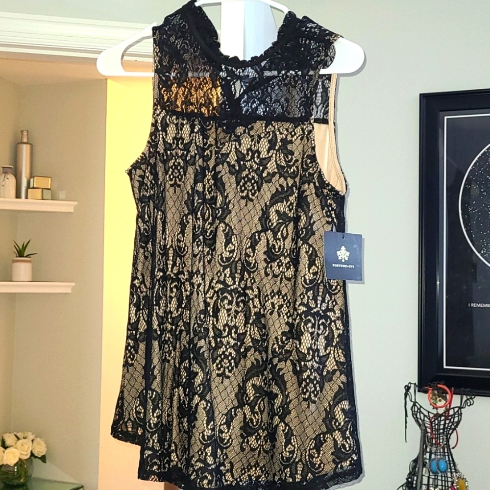 NEW Nude Top with Black Lace